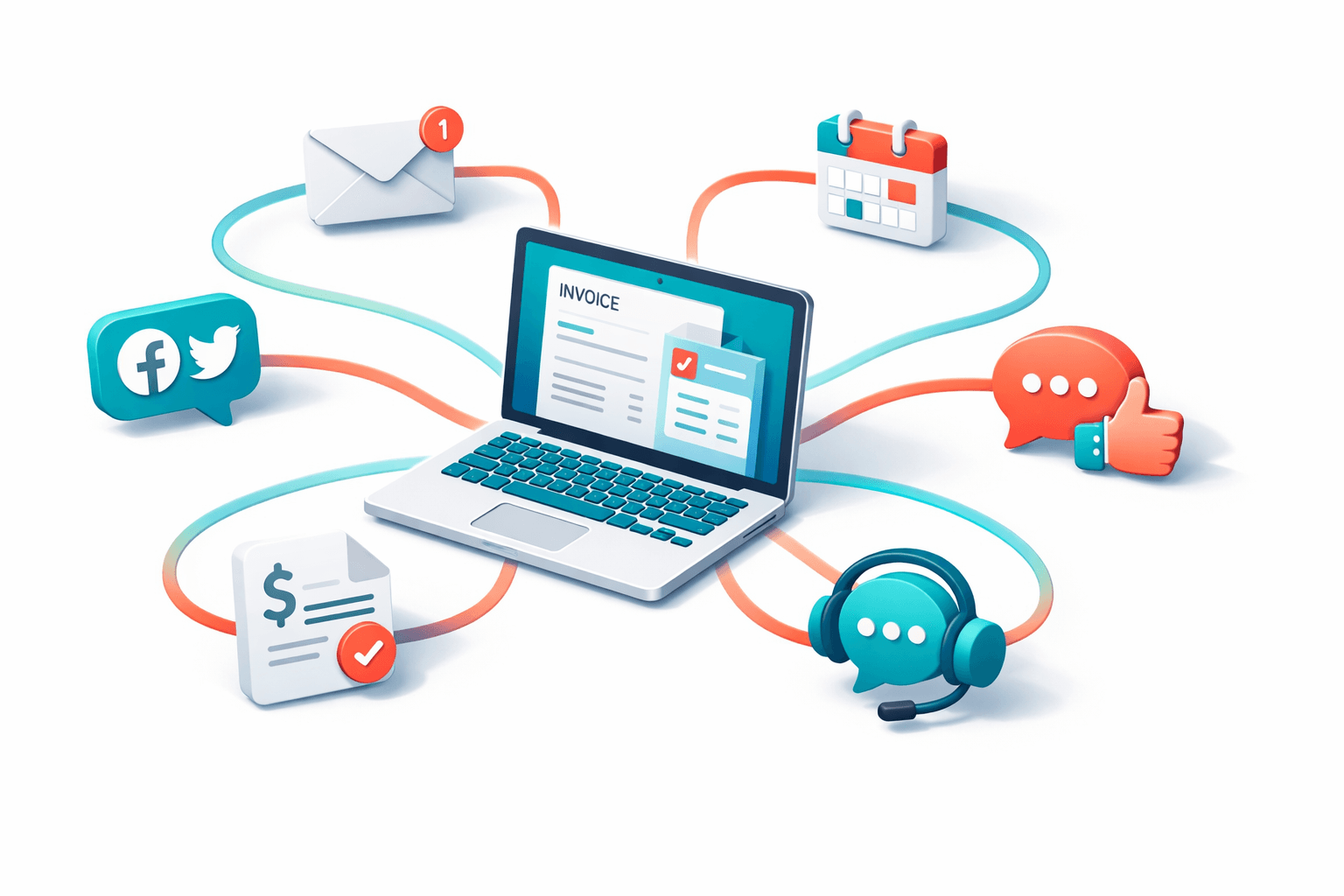 Small business owner using AI automation dashboard on laptop in modern UK office
