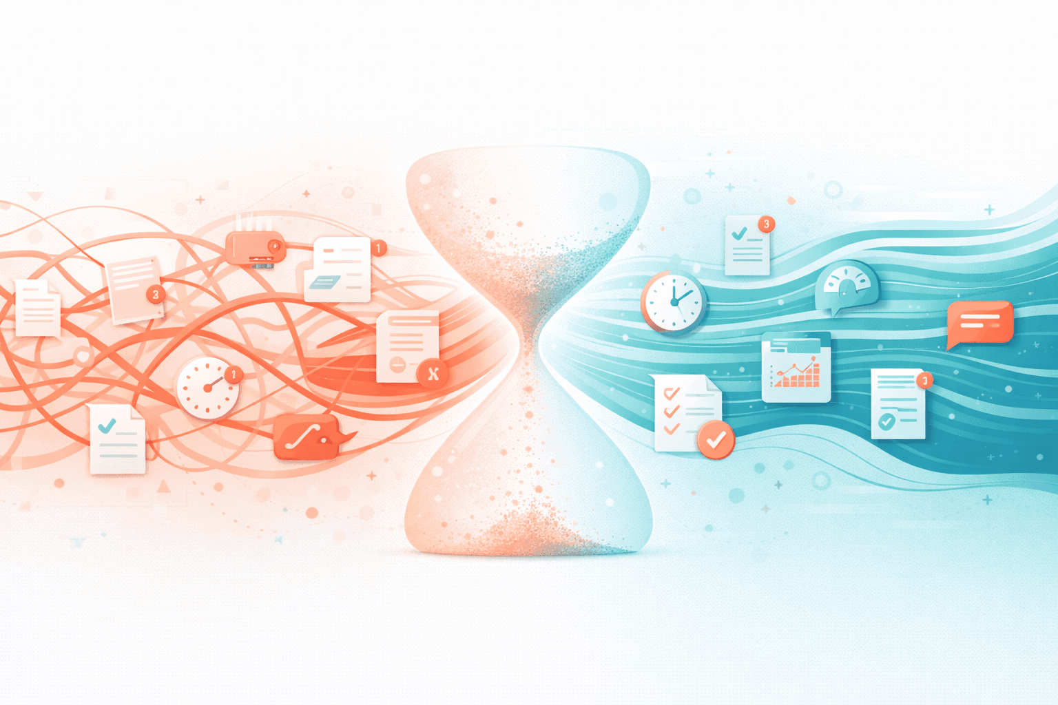 Abstract illustration showing transformation from overwhelmed to organised with time being reclaimed